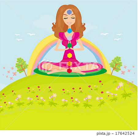 girl sits and meditates - chakra points girl sits and meditates - chakra points 17642524