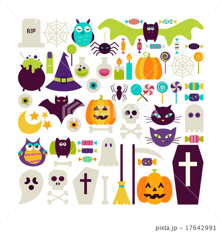 Flat Vector Set Halloween Holiday Isolated Object Flat Vector Set Halloween Holiday Isolated Object 17642991