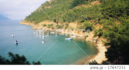 Small boats in the Adrasan Bay. Vintage photo. Small boats in the Adrasan Bay. Vintage photo. 17647231