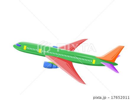 カラフルに描いた飛行機 旅客機 のイラストのイラスト素材