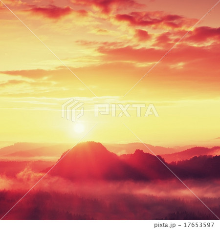 Misty dreamy landscape with autumn sunrise 17653597