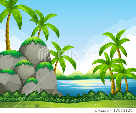 River scene with field and trees River scene with field and trees 17655120