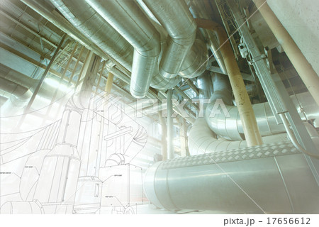 Sketch mixed with industrial equipment phot 17656612