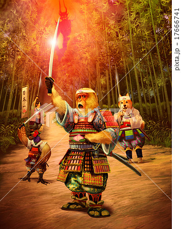 桃太郎の家来の猿が刀をかざす 桃太郎の家来の猿が刀をかざす 17666741