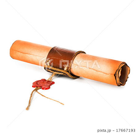 Ancient scroll with wax seal isolated on white Ancient scroll with wax seal isolated on white 17667193