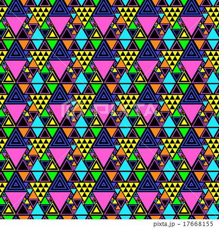 カラフル派手三角ジオメトリック柄 幾何学模様 シームレス 連続 繰り返し パターン 背景 壁紙素材のイラスト素材