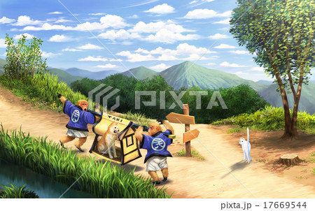 山の分かれ道でお猿の籠屋は客の犬が怒り出して困惑 17669544