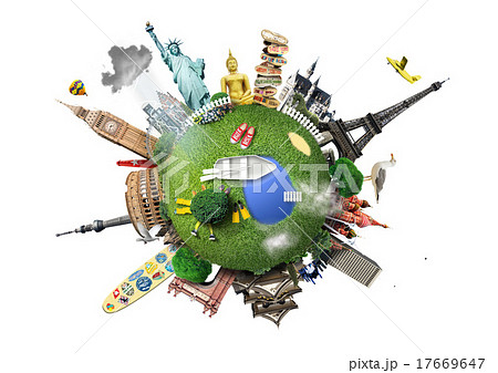 Small planet with landmarks around the world Small planet with landmarks around the world 17669647