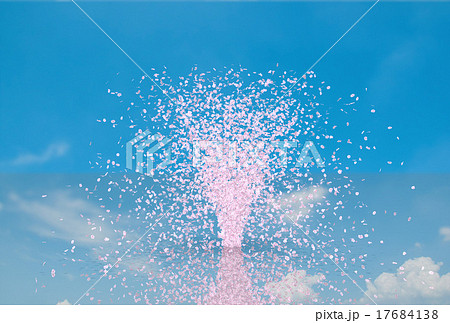 水面から噴出する桜の花びらのイラスト素材