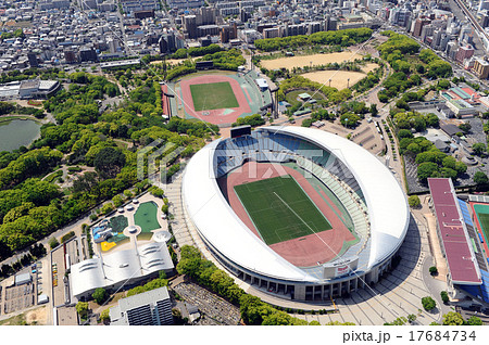 長居スタジアムを空撮の写真素材