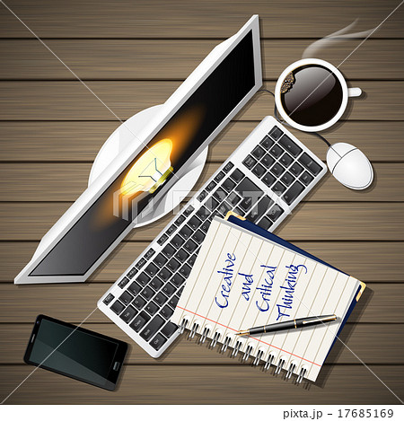 notebook and computer with mobile phone and coffee 17685169
