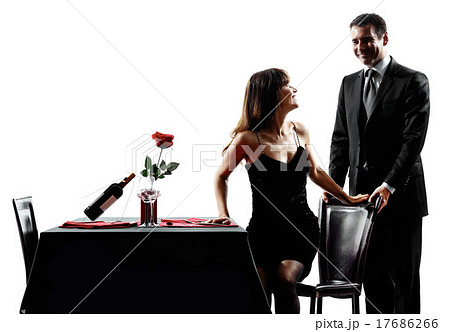 couples lovers dating romantic  dinner silhouettes 17686266