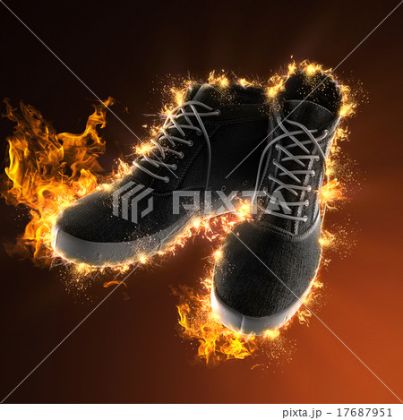 Vintage Black Shoes In Fireのイラスト素材