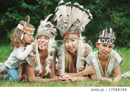 happy children with native american costumes happy children with native american costumes 17688188