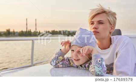 Mother, daughter on yacht or catamaran boat 17689379