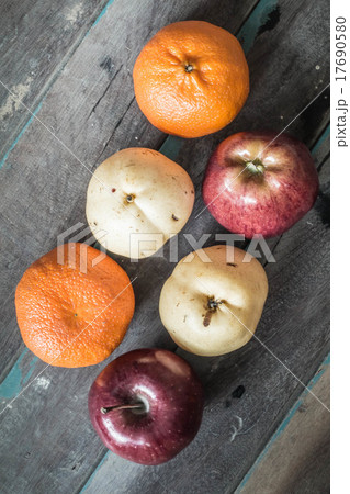 Assorted fruit on wood. Assorted fruit on wood. 17690580