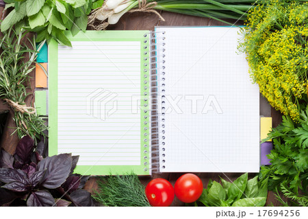 Fresh garden herbs and notepad Fresh garden herbs and notepad 17694256