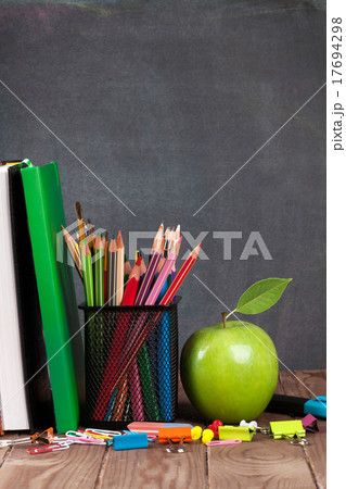 School and office supplies on classroom table 17694298