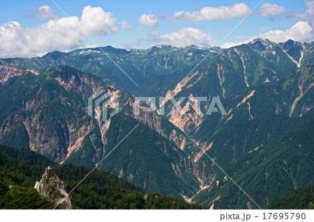 燕山荘付近から望む水晶岳と裏銀座の山並み 17695790