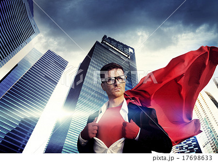 Superhero Businessman Strength Cityscape Cloudscape Concept Superhero Businessman Strength Cityscape Cloudscape Concept 17698633