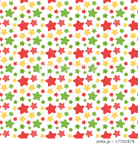 クリスマスカラーのかわいい系星柄シームレス 連続 繰り返し パターン 赤 緑 黄色 背景 壁紙素材のイラスト素材