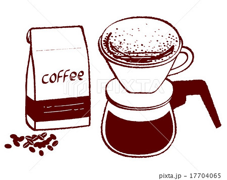コーヒー豆とドリップコーヒーサーバーのイラスト素材