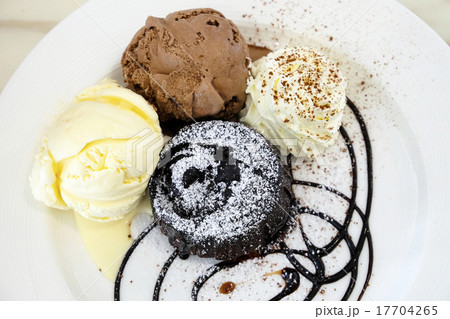 Chocolate lava cake with ice-cream in the dish Chocolate lava cake with ice-cream in the dish 17704265