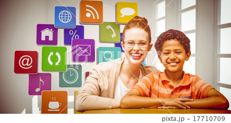 Composite image of happy pupil and teacher 17710709