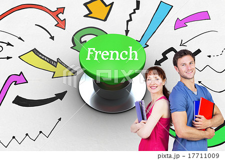 French against digitally generated green push button 17711009