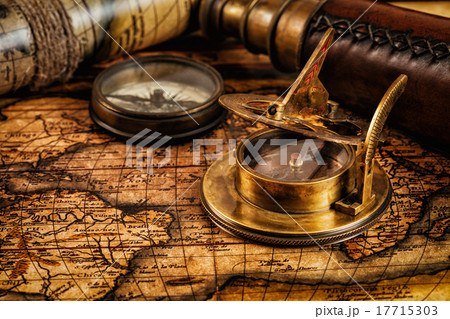Old vintage compass on ancient map Old vintage compass on ancient map 17715303