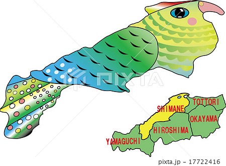 地図の動物 島根 インコのイラスト素材