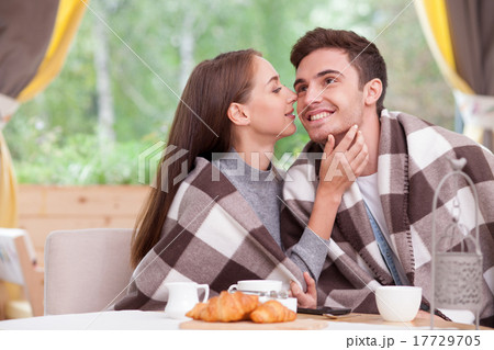 Beautiful man and woman are enjoying tea in 17729705