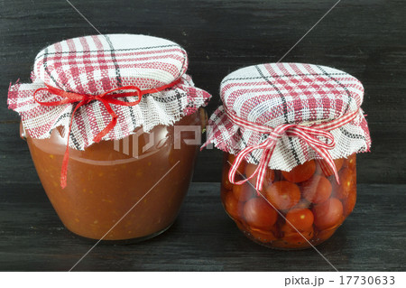Jars of homemade ketchup and cherry tomato 17730633