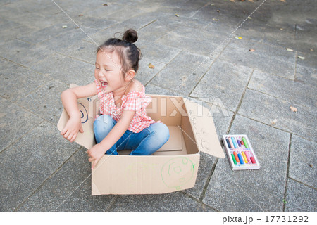 ダンボール箱で遊ぶ女の子 17731292