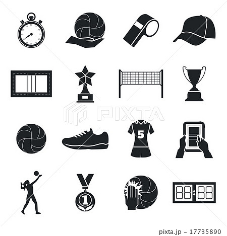 Volleyball Icons Set Cup Silhouette Playingのイラスト素材