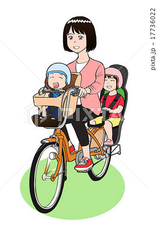 三人乗り自転車の親子 地面色つき のイラスト素材