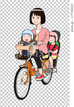 三人乗り自転車の親子（バック透明） 17736023
