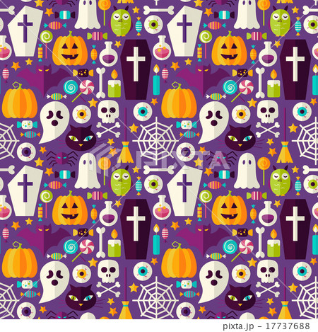 Flat Purple Halloween Party Seamless Pattern 17737688