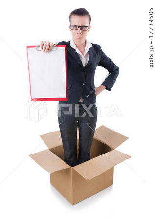 Woman with paper pad out of box Woman with paper pad out of box 17739505