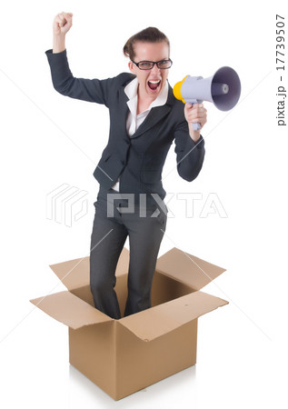 Woman businesswoman with loudspeaker inthe box Woman businesswoman with loudspeaker inthe box 17739507