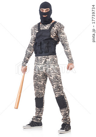 Soldier with baseball bat isolated on white Soldier with baseball bat isolated on white 17739734
