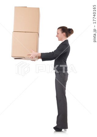 Woman businesswoman with boxes on white 17740165