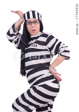 Prisoner in striped uniform on white 17740938