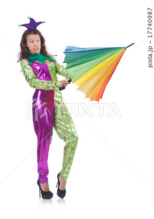 Clown with umbrella isolated on white Clown with umbrella isolated on white 17740987