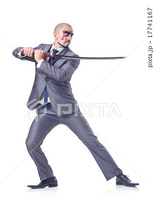 Businessman with sword isolated on white 17741167