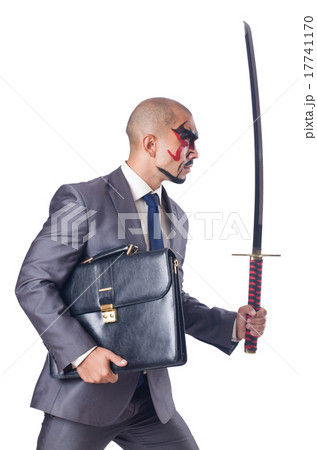 Businessman with sword isolated on white 17741170