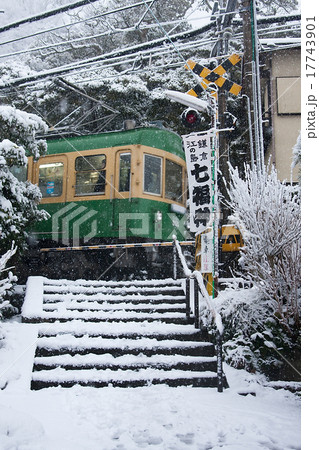 江ノ電 雪景色 御霊神社 江ノ電 雪景色 御霊神社 17743901