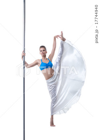Image of pretty dancer posing in split on pole 17744940