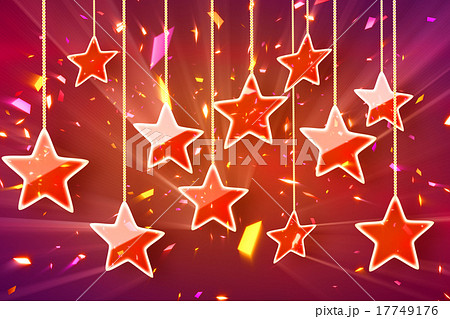 red hanging stars and bokeh lights 17749176