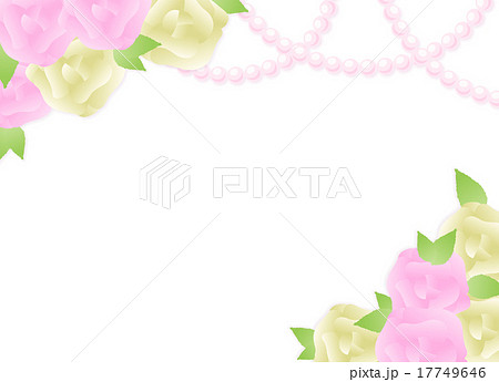 綺麗系上品なバラとパールのイラストのコピースペース 文字スペース 横 背景透過のイラスト素材